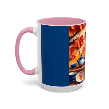 Blue Jay at an Autumn Tea Ceremony Colorful Mugs (11oz, 15oz)