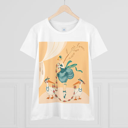 🌸🪽 The Lady And The Garden Storks Cotton Tee – Art Deco Floral Whimsy