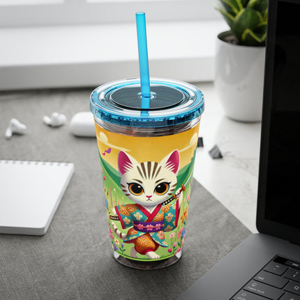 Samurai Kitten Sunsplash Tumbler with Straw, 16oz