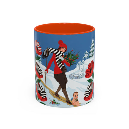 🎿🎄 The Christmas Holly Skier Colorful Mug – Whimsical Holiday Fantasy