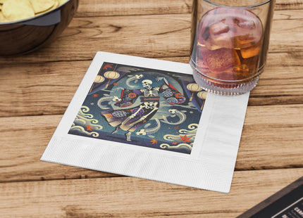 Skeleton Kabuki Performer White Coined Napkins