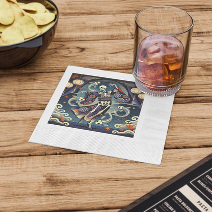 Skeleton Kabuki Performer White Coined Napkins