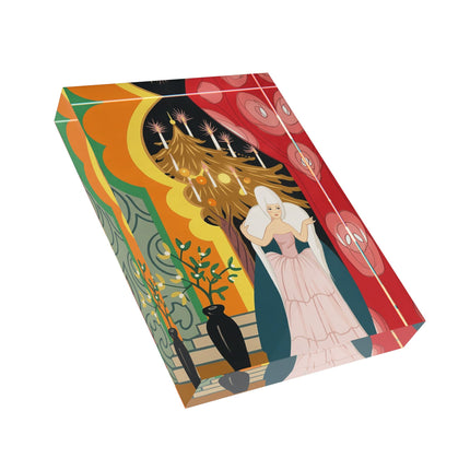 ❤️ The Lady Of The Candlelit Christmas Alcove Acrylic Art Block – Art Deco Holiday Elegance