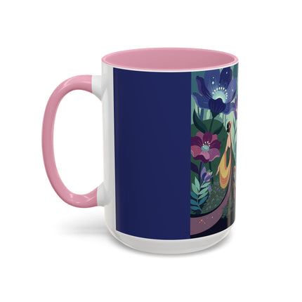 The Lady Of The Moonlit Fountain Colorful Mugs – Art Deco Botanical Serenity