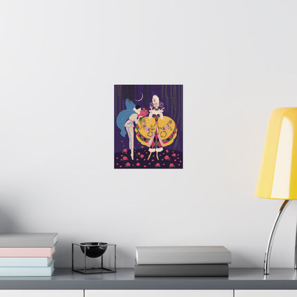 🌹🌙 The Lady Of The Moonlit Rose Masquerade Matte Vertical Poster – Art Deco Fashion Illustration