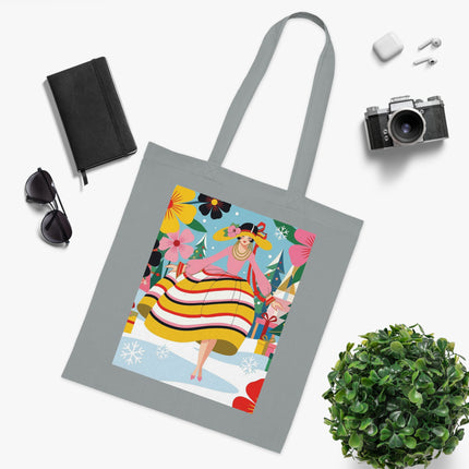🎄🌸 The Christmas Blossom Belle Cotton Tote Bag – Art Deco Holiday Whimsy