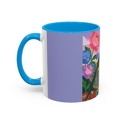 The Lady And The Crimson Birdcage Colorful Mugs – Art Deco Tropical Garden Elegance