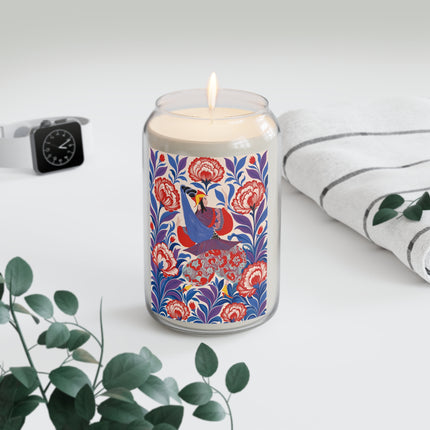 🌺🎭 The Scarlet Blossom Harlequin Scented Soy Candle – Art Deco Floral Whimsy