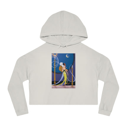 Smoke and Secrets: A Glamorous Encounter in Prohibition Era Women’s Cropped Hooded Sweatshirt
