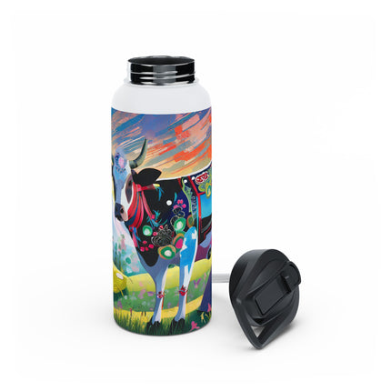 Cyber Glitch Cow Stainless Steel Water Bottle