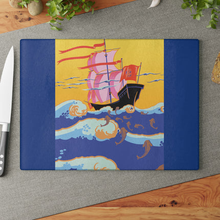 Golden Seas and Whimsical Dreams Glass Cutting Board
