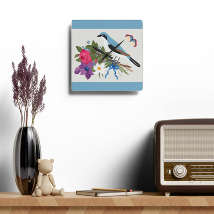 Bluebird & Butterfly Acrylic Wall Clock