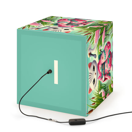 🌸🦩 Geisha Kitten Strolls Among the Spoonbills Light Cube Lamp – Serene Grace & Marshland Wonder