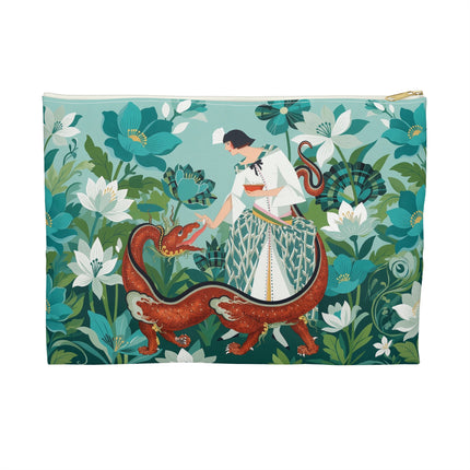 🐉🌿 The Dragon Keeper Accessory Pouch – Art Deco Floral Fantasy