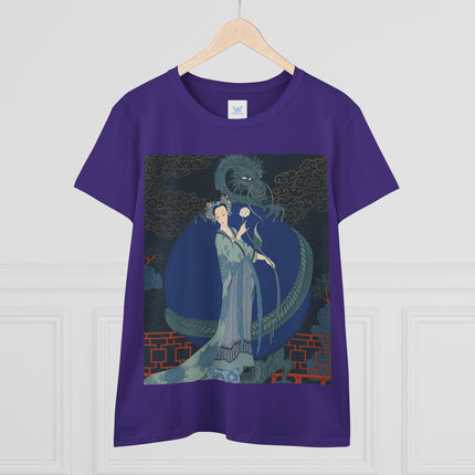 🐉🪷 The Lady Of The Lotus Dragon Cotton Tee – Art Deco Asian Fantasy