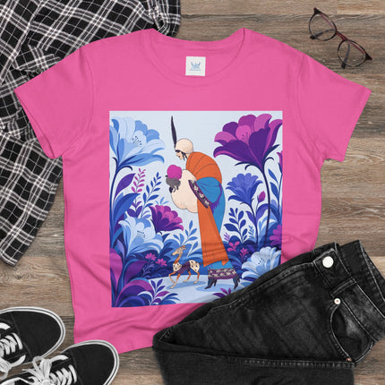 🦌🌺 The Enchanted Garden Companion Cotton Tee – Art Deco Floral Whimsy