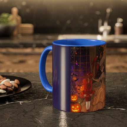 🌙🎃 The Moonlit Parlor Masquerade Colorful Mug – Elegant Halloween Romance