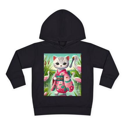 Geisha Kitten Strolls Among the Spoonbills Toddler Pullover Fleece Hoodie