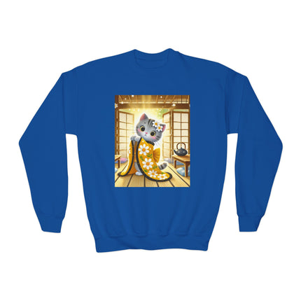 Playful Kitten in the Tea Room Youth Crewneck Sweatshirt