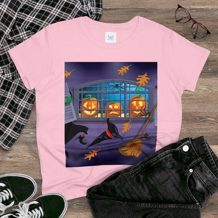 Whimsical Halloween Mischief Women's Midweight Cotton Tee