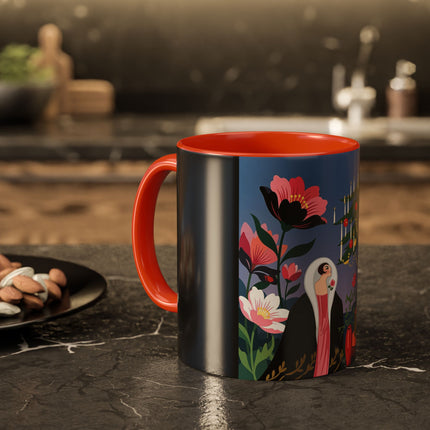 🌹🎄 The Lady Of The Candlelit Rose Tree Colorful Mug – Art Deco Christmas Garden
