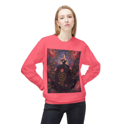 🌹🖤 The Lady Of The Midnight Rose Garden Midweight Crewneck Sweatshirt – Art Deco Floral Elegance