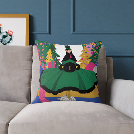 🎄🎁 The Emerald Christmas Belle Square Pillow – Colorful Holiday Fashion Fantasy