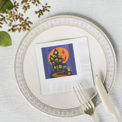 Halloween Night at the Haunted House White Coined Napkins
