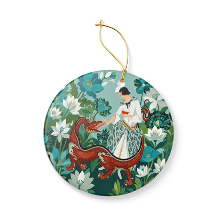 🐉🌿 The Dragon Keeper Ceramic Ornament – Art Deco Floral Fantasy