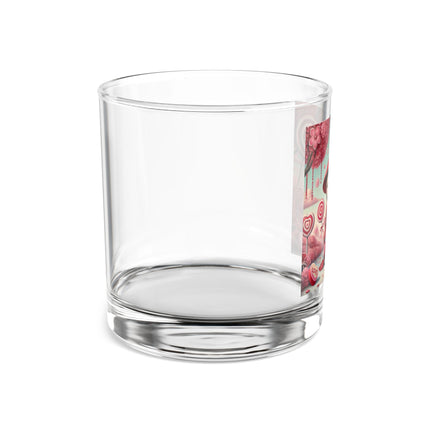 Whimsical Geisha Kitten in a Valentine Garden Rocks Glass, 10oz