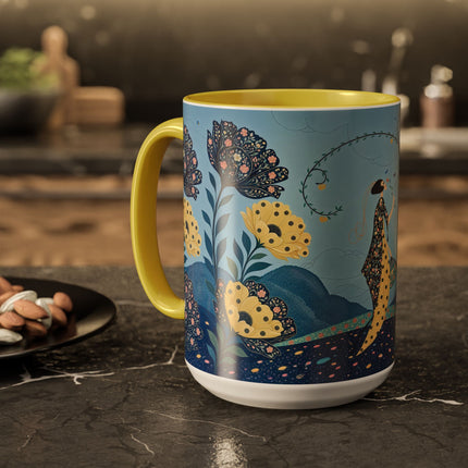 🌼🦋 The Enchanted Butterfly Garden Promenade Colorful Mug – Art Deco Floral Whimsy