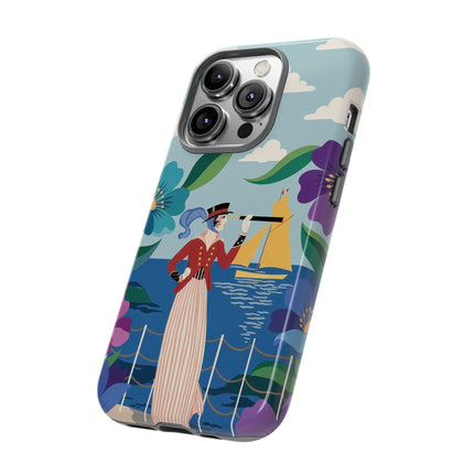 🌊🔭 The Lady Of The Seaside Lookout Phone Case – Art Deco Nautical Adventure