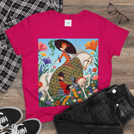 🐎🌸 The Enchanted Garden Riders Cotton Tee – Art Deco Equestrian Whimsy