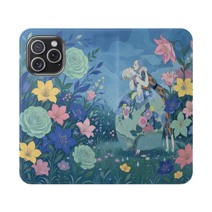 🌸💙 The Lovers In The Enchanted Garden Flip Case – Art Deco Floral Romance