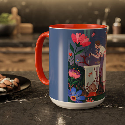 The Lady Of The Enchanted Aquarium Colorful Mugs – Art Deco Aquatic Elegance