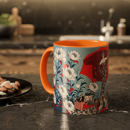 ❤️🌺 The Scarlet Parasol Spectacle Colorful Mug – Art Deco Fashion Elegance