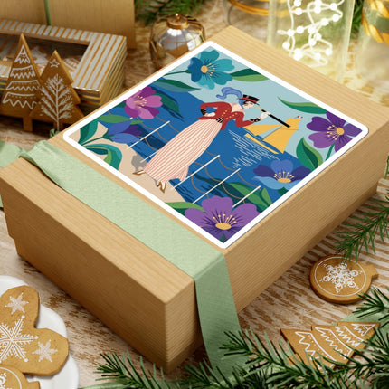 🌊🔭 The Lady Of The Seaside Lookout Kiss-Cut Stickers – Art Deco Nautical Adventure