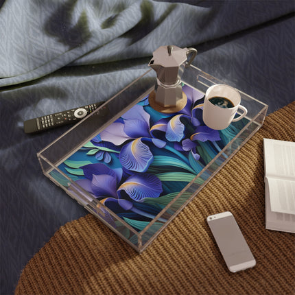 Deep Purple Irises Acrylic Serving Tray