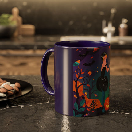 🐈‍⬛🎃 The Midnight Black Cat Masquerade Colorful Mug – Whimsical Halloween Elegance