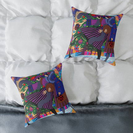 🎄✨ Christmas Among The Twinkling Trees Square Pillow – Art Deco Holiday Friendship