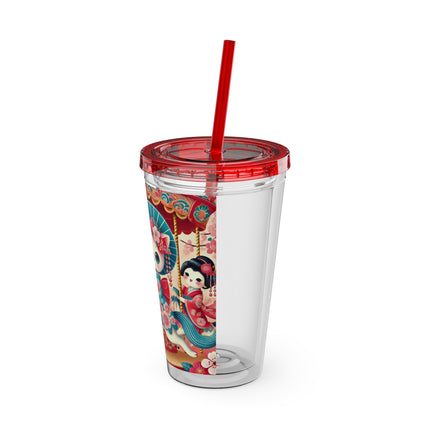 Geisha Kitten's Enchanted Carousel Ride Sunsplash Tumbler with Straw, 16oz