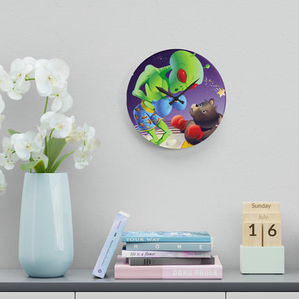 Cosmic Clash Acrylic Wall Clock, Round and Square