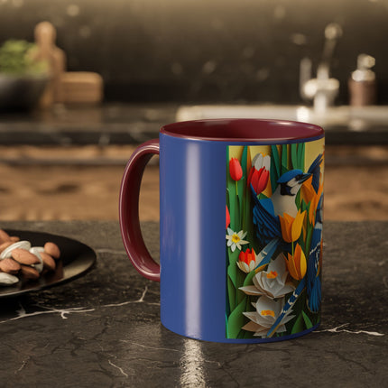 Blue Jays in a Spring Garden Colorful Mugs (11oz, 15oz)