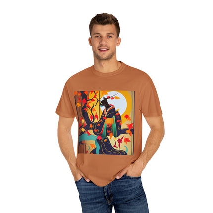Black Cat in Kimono Unisex Garment-Dyed T-shirt