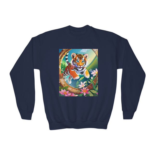 Majestic Tiger Cub Youth Crewneck Sweatshirt – Courage, Energy & Bold Adventure