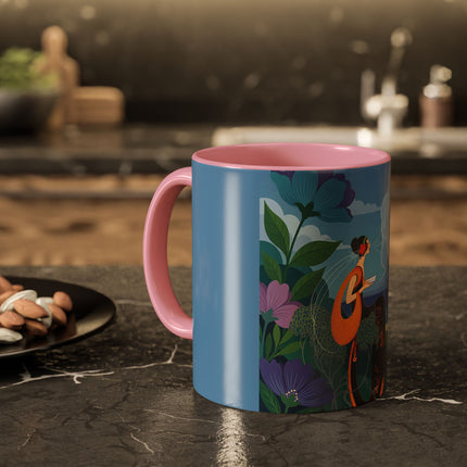 The Lady And The Sea Breeze Colorful Mugs – Art Deco Coastal Serenity