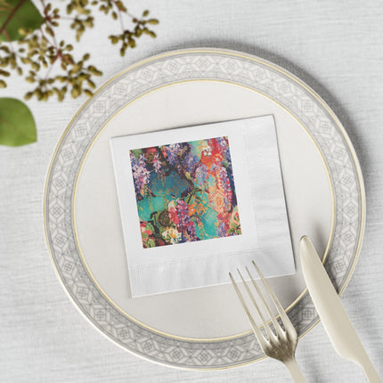 Golden Wisteria Symphony White Coined Napkins