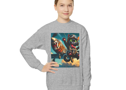 Parachuting Cat Commando Youth Crewneck Sweatshirt