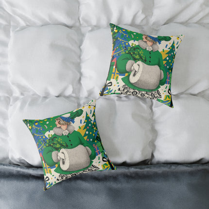 💚🎄 The Emerald Holly Christmas Square Pillow – Art Deco Holiday Elegance