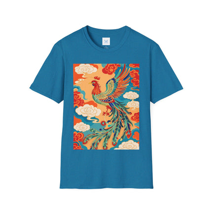 🐦🌞 The Celestial Phoenix Softstyle T-Shirt – Golden Clouds & Mythical Splendor